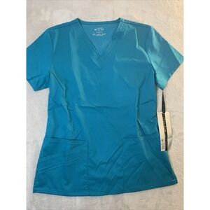 Cherokee LUXE New Women Scrub Top V-Neck Teal XS 3 Pockets